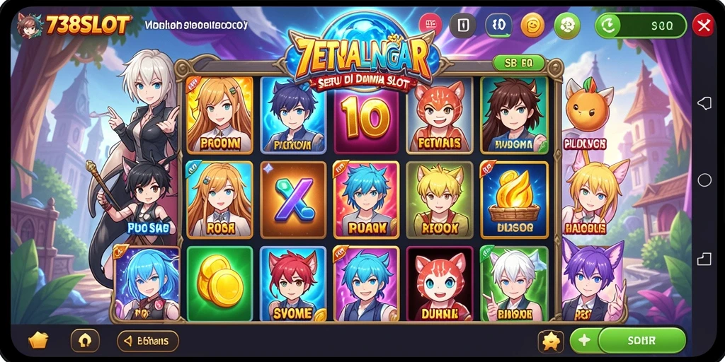 Tampilan gameplay menarik 738SLOT dengan karakter anime.