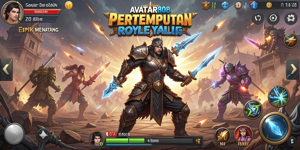 Tangkapan layar gameplay AVATAR808 menunjukkan pertempuran intens dengan berbagai senjata dan strategi tim.