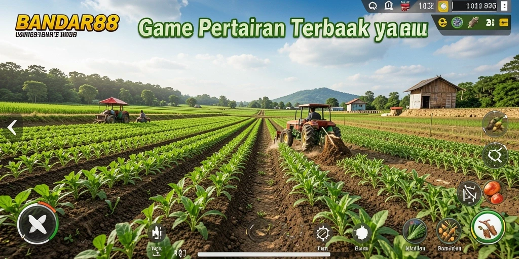 Screenshot menunjukkan pemain mengelola ladang dan hewan ternak di BANDAR88.