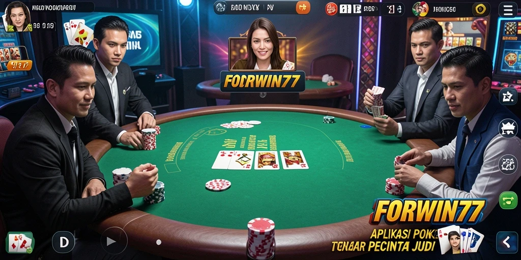 Screenshot gameplay FORWIN77 yang menampilkan suasana poker yang seru.