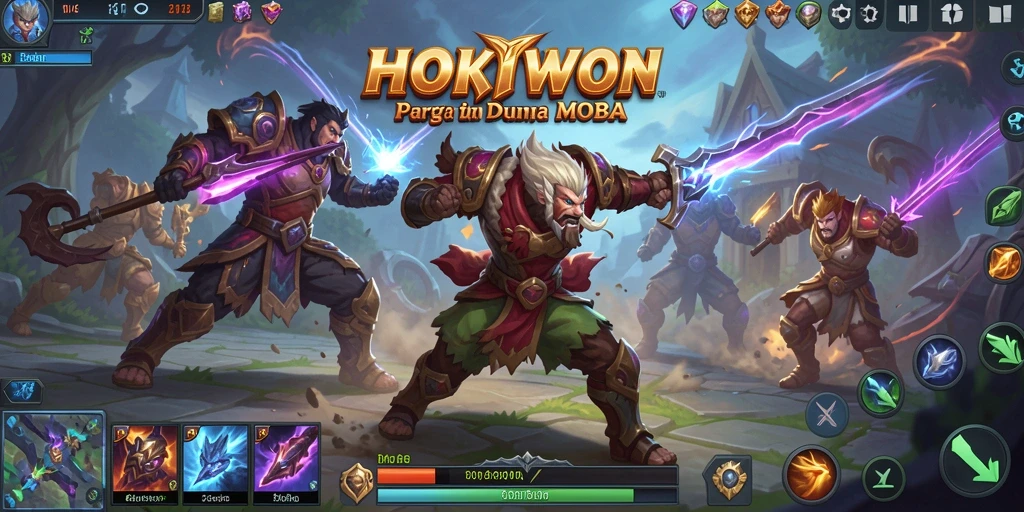 Tampilan gameplay seru HOKIWON di arena pertempuran.