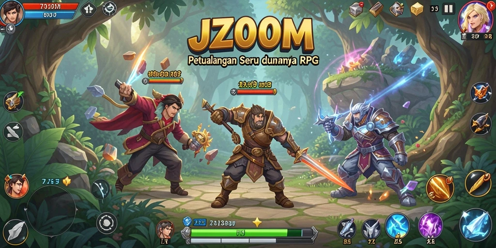 Tampilan seru dari gameplay RPG J200M dengan karakter dan monster yang epic.