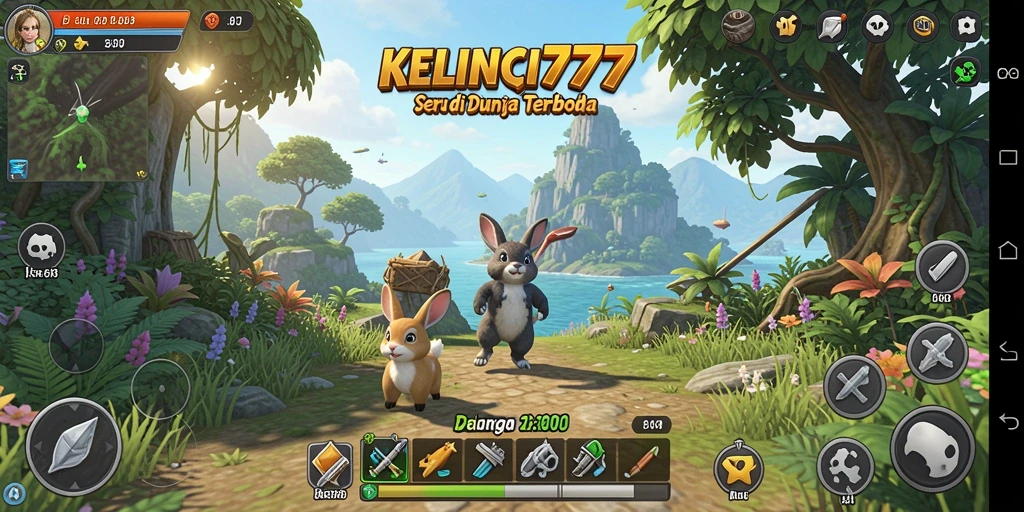 Screenshot KELINCI777 menampilkan petualangan seru di dunia terbuka.