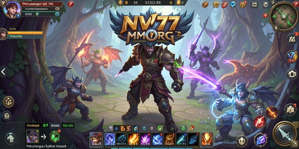 Tangkapan layar NV77 menampilkan pertempuran epik dalam dunia MMORPG.