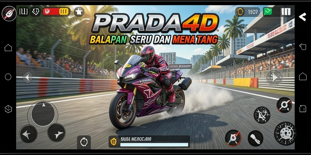 Tampilan utama PRADA4D menampilkan aksi balapan motor yang mendebarkan.