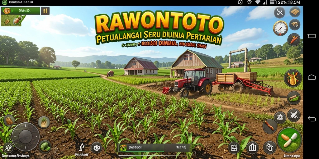Screenshot gameplay RAWONTOTO menunjukkan ladang yang subur dan interaksi dengan hewan.