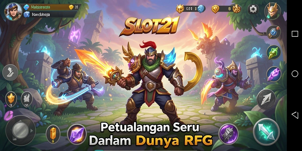 Screenshot SLOT21 menunjukkan aksi seru dalam pertarungan RPG.